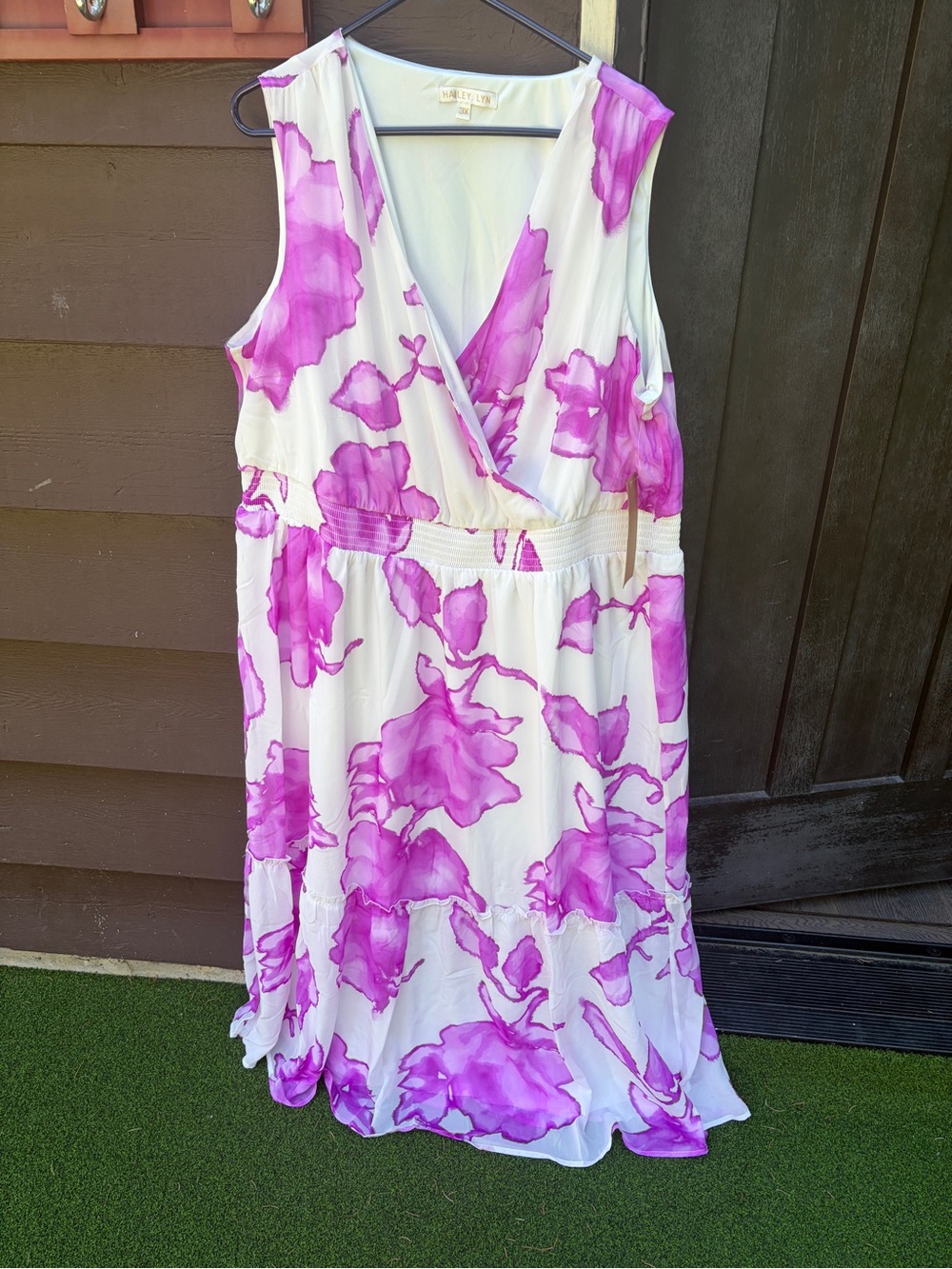 NWT Hailey Lyn Pink Floral Faux Wrap Maxi Dress 3X Plus Size - Picture 2 of 9